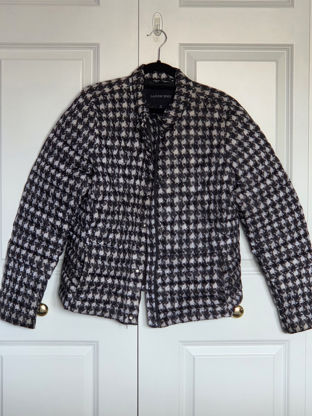 Lands' End  Gray Houndstooth Puffer Jacket
